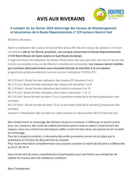 avis aux riverains 